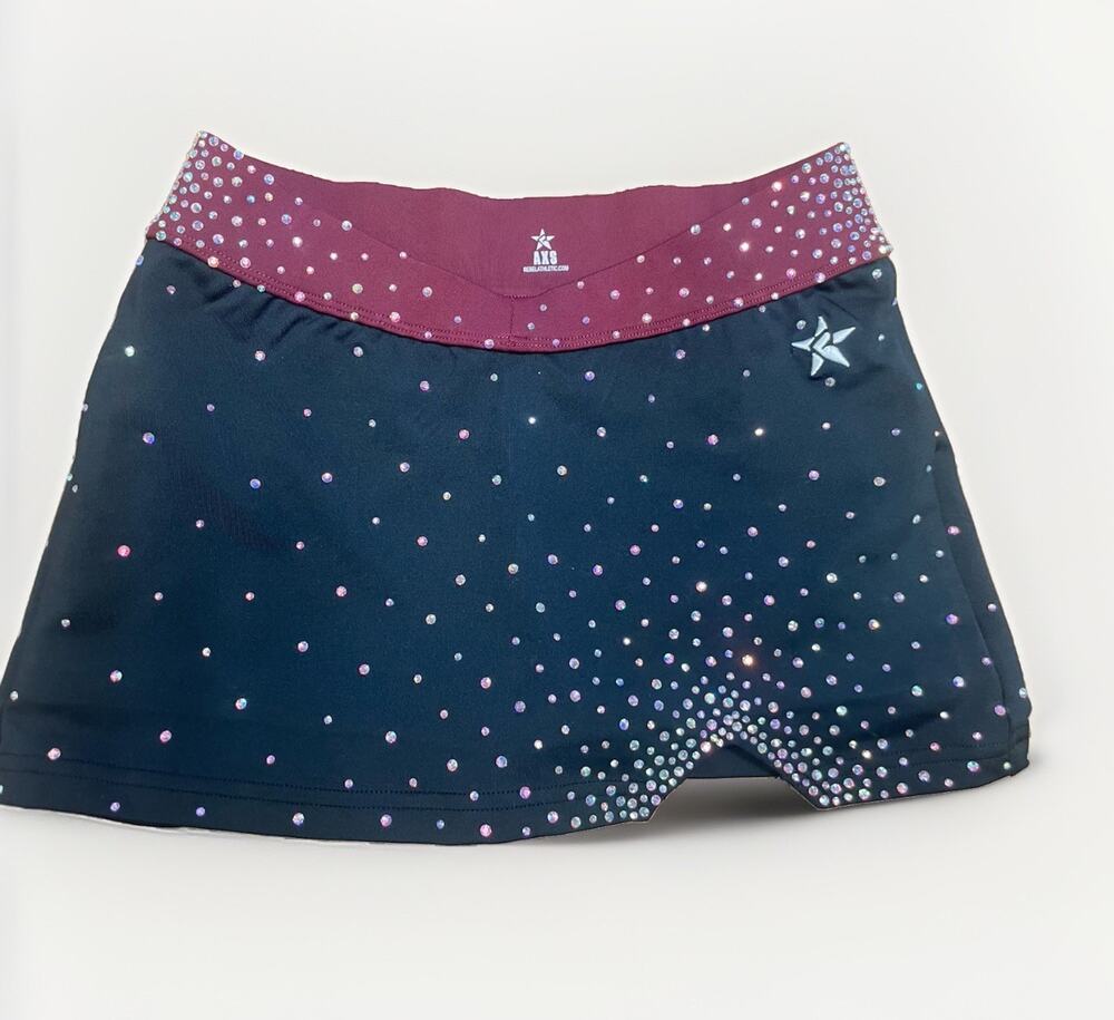 Rebel Athletic Rhinestone Adult Extra Small Cheer Skirt Skort Burgundy Black AXS